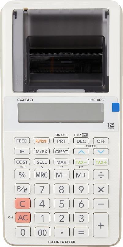 Casio HR-8RC-WE 12 Hane Beyaz Şeritli Hesap Makinesi Casio HR-8RC-WE 12 Hane Beyaz Şeritli Hesap Makinesi