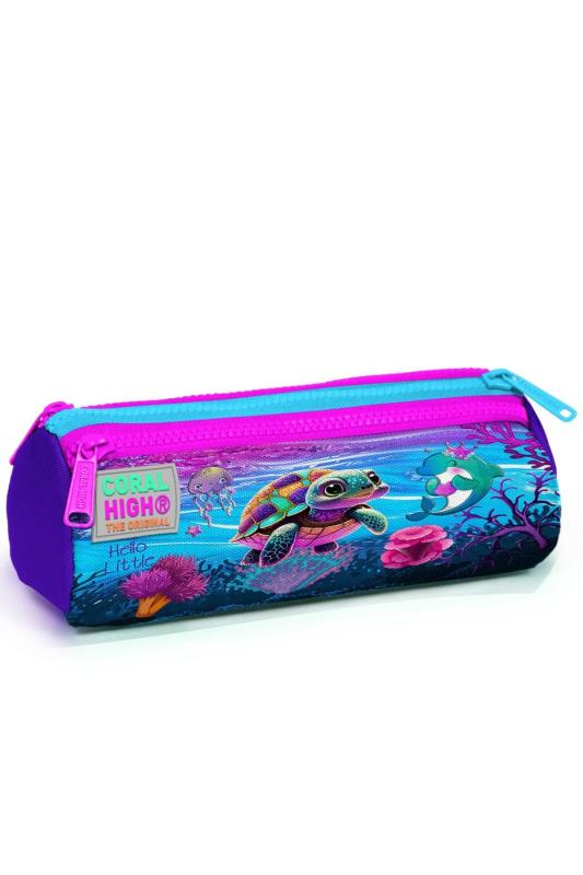 Coral High Kids Pembe Mor Kaplumbağa Desenli Üç Bölmeli Kalem Çantası 22056 Coral High Kids Pembe Mor Kaplumbağa Desenli Üç Bölmeli Kalem Çantası 22056
