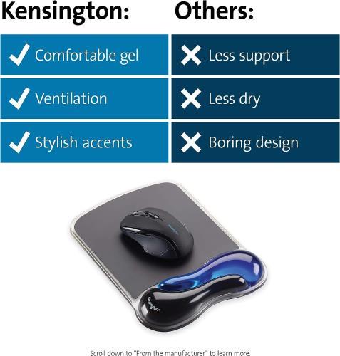 Kensington ergonomik bilek desteğine sahip fare altlığı, kaymaz ve rahat ikili jel bilek tutucu, lazer ve optik farelerle uyumlu, siyah/mavi, 62401 Kensington ergonomik bilek desteğine sahip fare altlığı, kaymaz ve rahat ikili jel bilek tutucu, lazer ve optik farelerle uyumlu, siyah/mavi, 62401