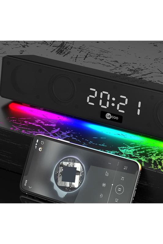 Lecoo DS103 Kablosuz Bluetooth 10W RGB Saat/Alarm Stereo Soundbar Hoparlör Siyah Lecoo DS103 Kablosuz Bluetooth 10W RGB Saat/Alarm Stereo Soundbar Hoparlör Siyah