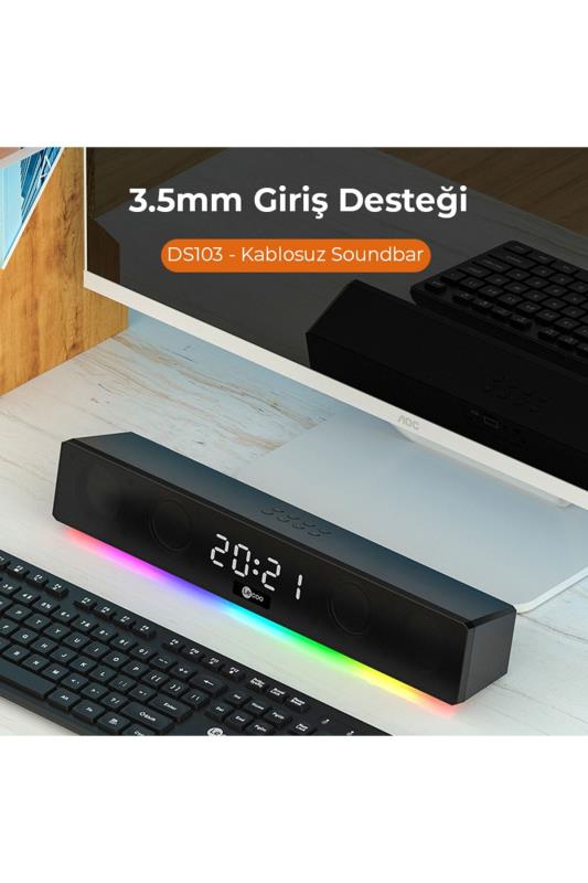 Lecoo DS103 Kablosuz Bluetooth 10W RGB Saat/Alarm Stereo Soundbar Hoparlör Siyah Lecoo DS103 Kablosuz Bluetooth 10W RGB Saat/Alarm Stereo Soundbar Hoparlör Siyah