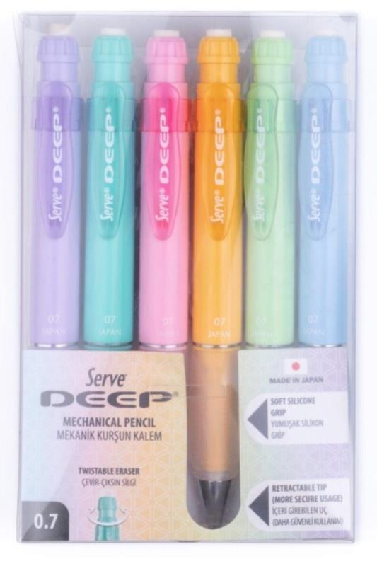 Serve Deep 0.7 mm Mekanik Kurşun Kalem Pastel 6`lı Paket Serve Deep 0.7 mm Mekanik Kurşun Kalem Pastel 6`lı Paket